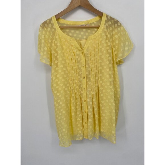 SOFT SURROUNDINGS Dot Calm Shirt Silk Swiss Polka Dot Blouse Chartreuse Top LARG - Picture 1 of 5